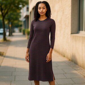 Lucky Brand XS Striped Knit Crew Neck Maxi Dress